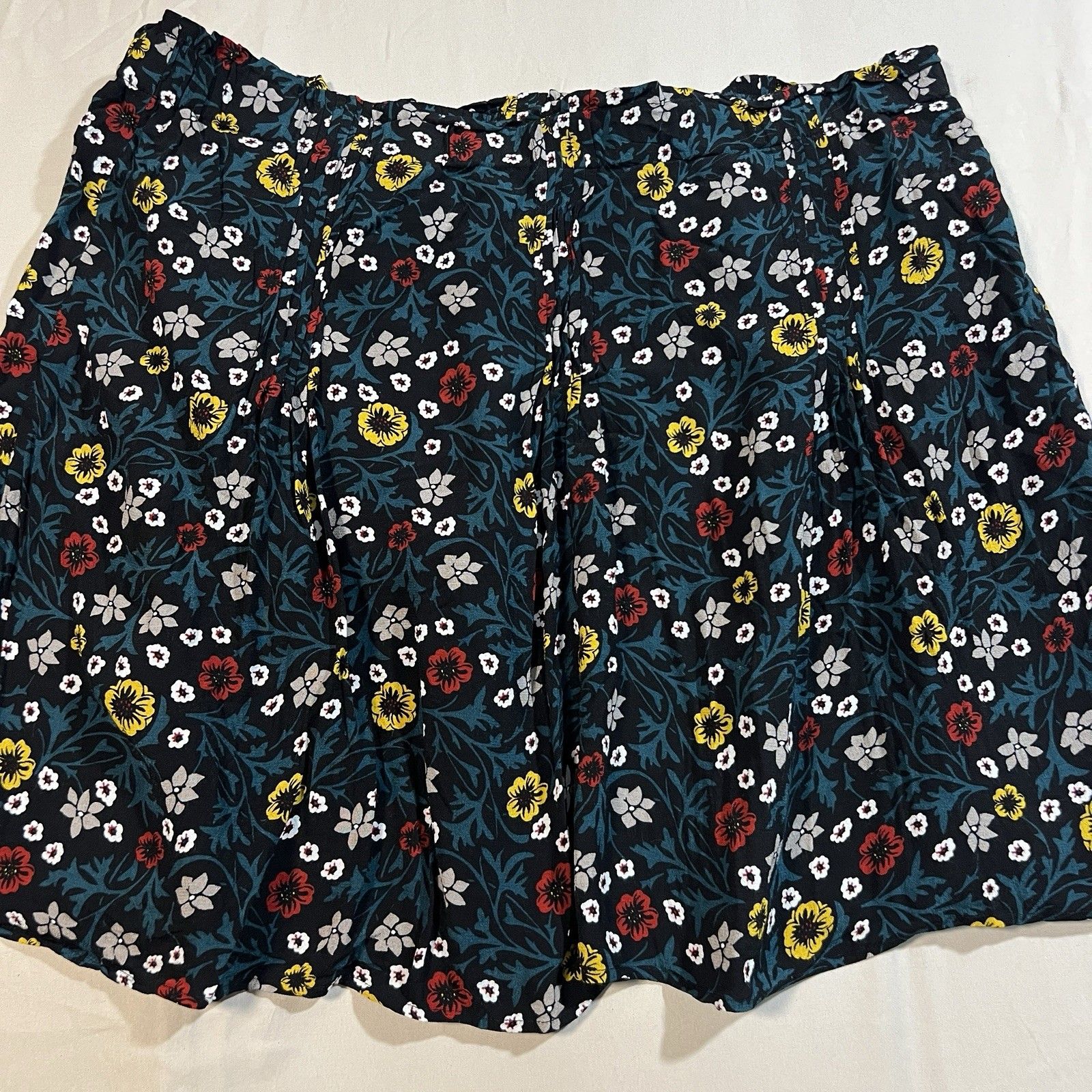 Loft Black Ditsy Floral Mini Skirt Xl Elastic Waist Pleated A-Line Cute